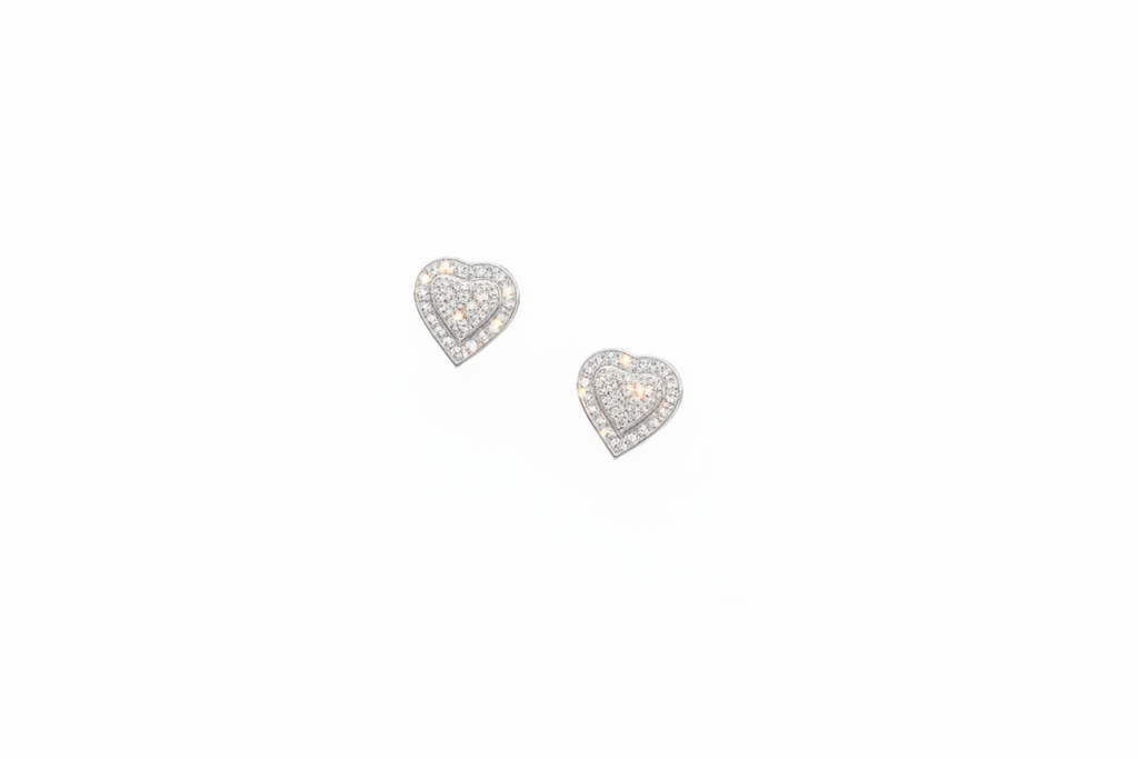 Double Pavé Heart Studs