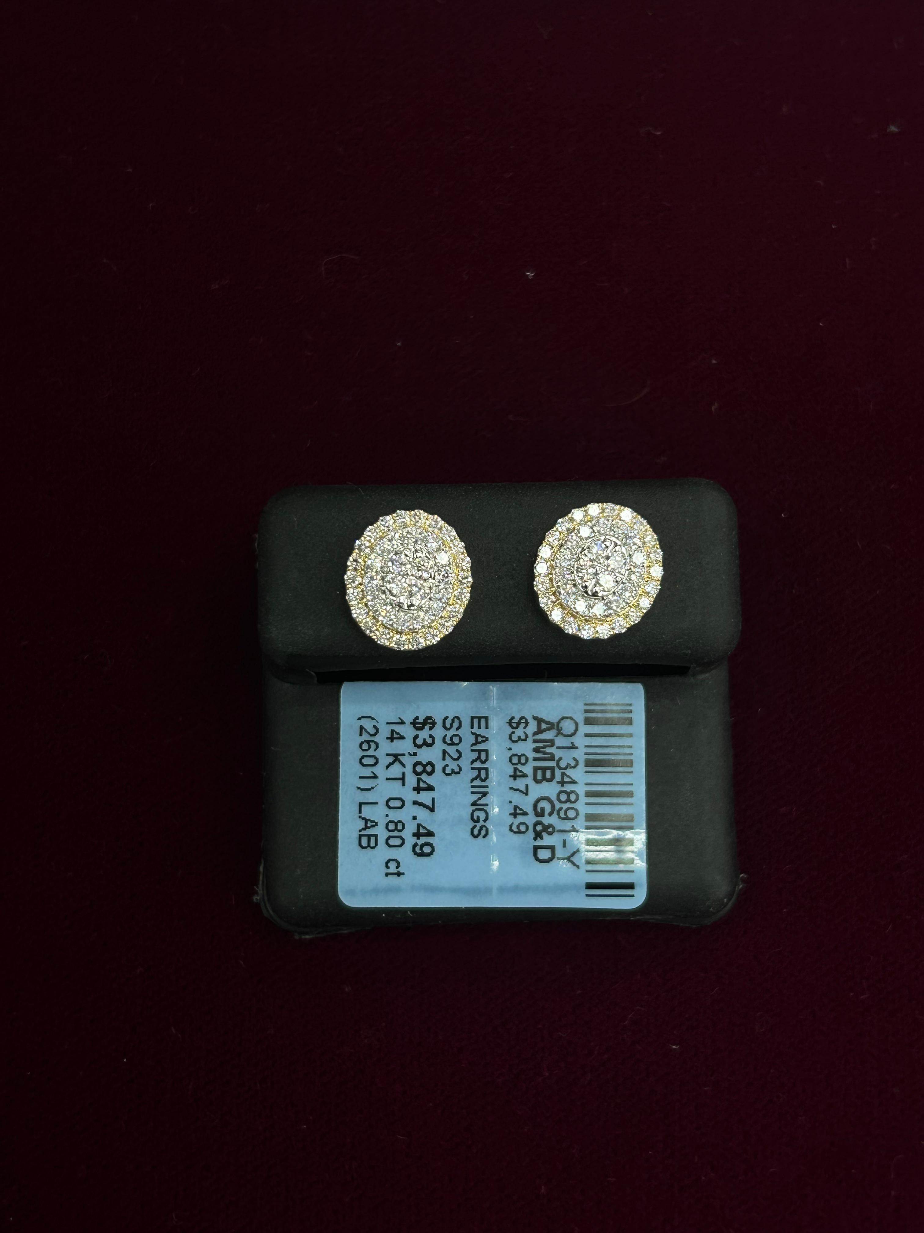 Lab Diamond Halo Stud Earrings | 14KT Gold .80 CTW