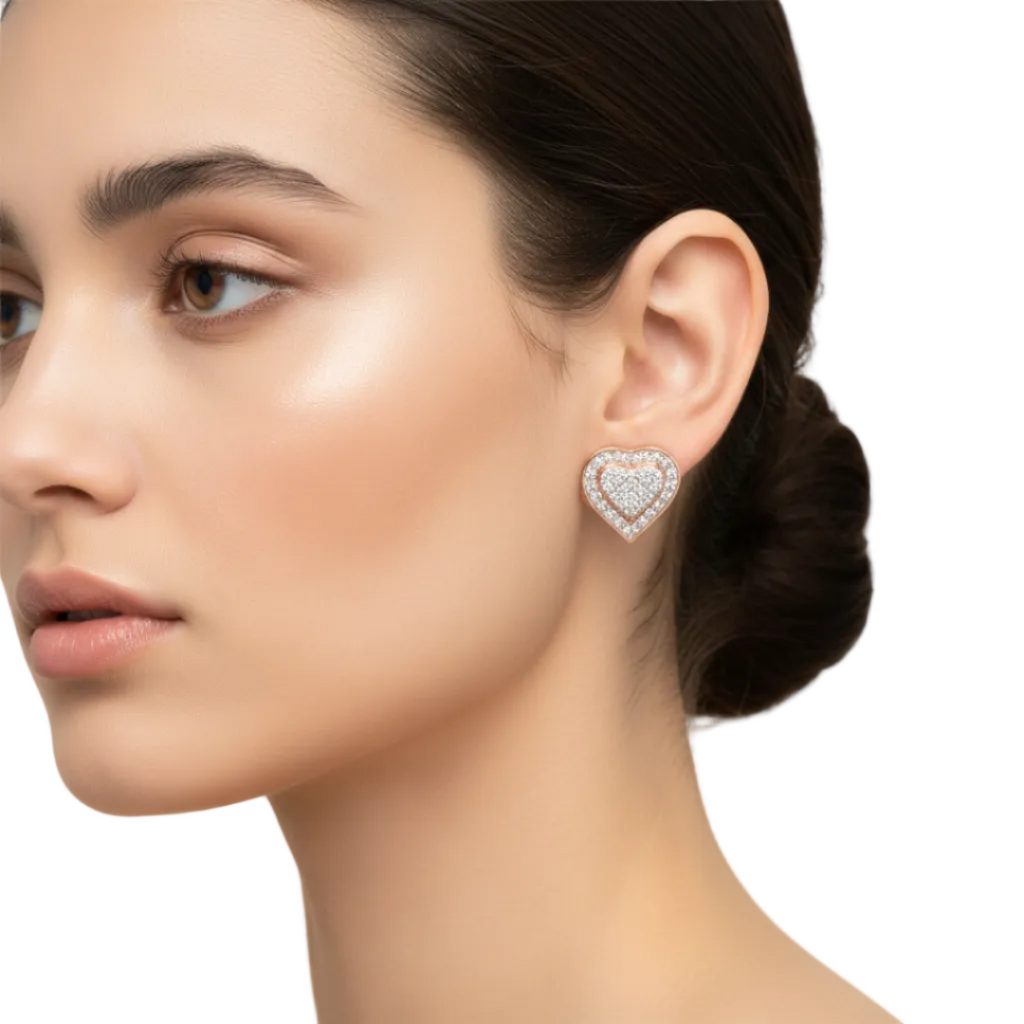 Double Pavé Heart Studs